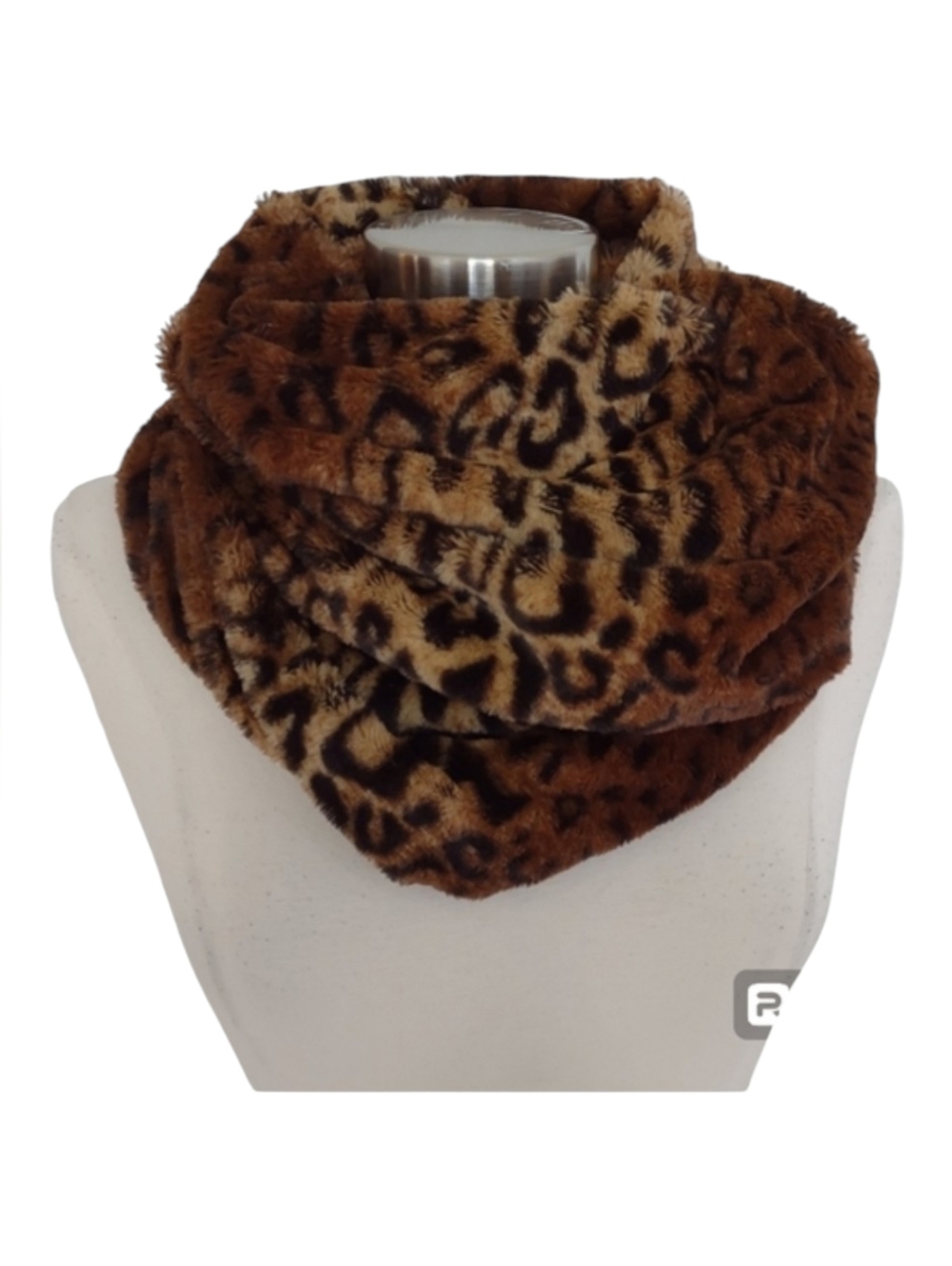 Simonetta Luxury Faux Fur Infinity Scarf Leopard Print Plush Neck Warmer